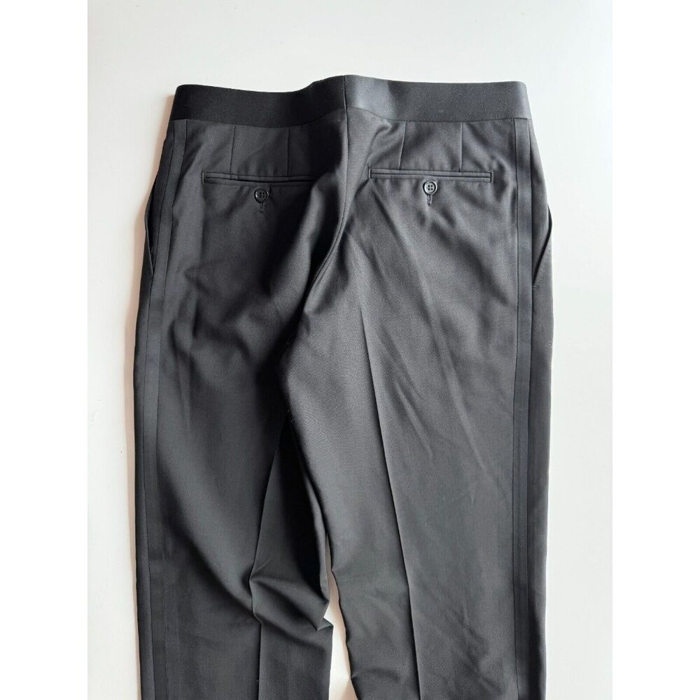 NWOT Men's CANALI Black Travel Wool Mohair Satin-Trimmed Tuxedo Pants, Size 46R - Picture 9 of 16